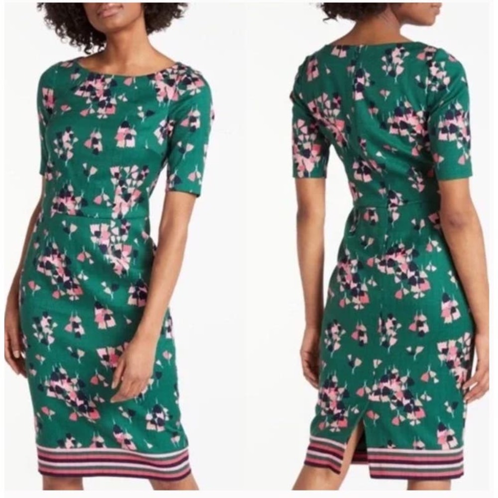Boden Fleur Green Floral Tulip Woven Sheath Dress Size 6